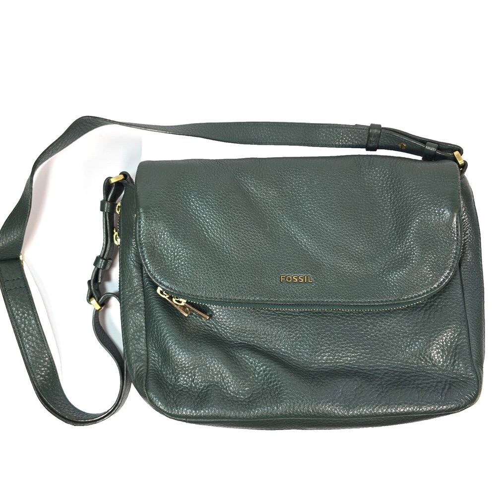 Fossil ZB5875 Green Pebbled Leather Crossbody Expandable Zip Purse
